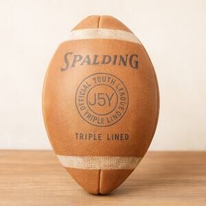 Vtg Spalding J5Y Official Youth Leather Football 1950s Triple Lined Laces